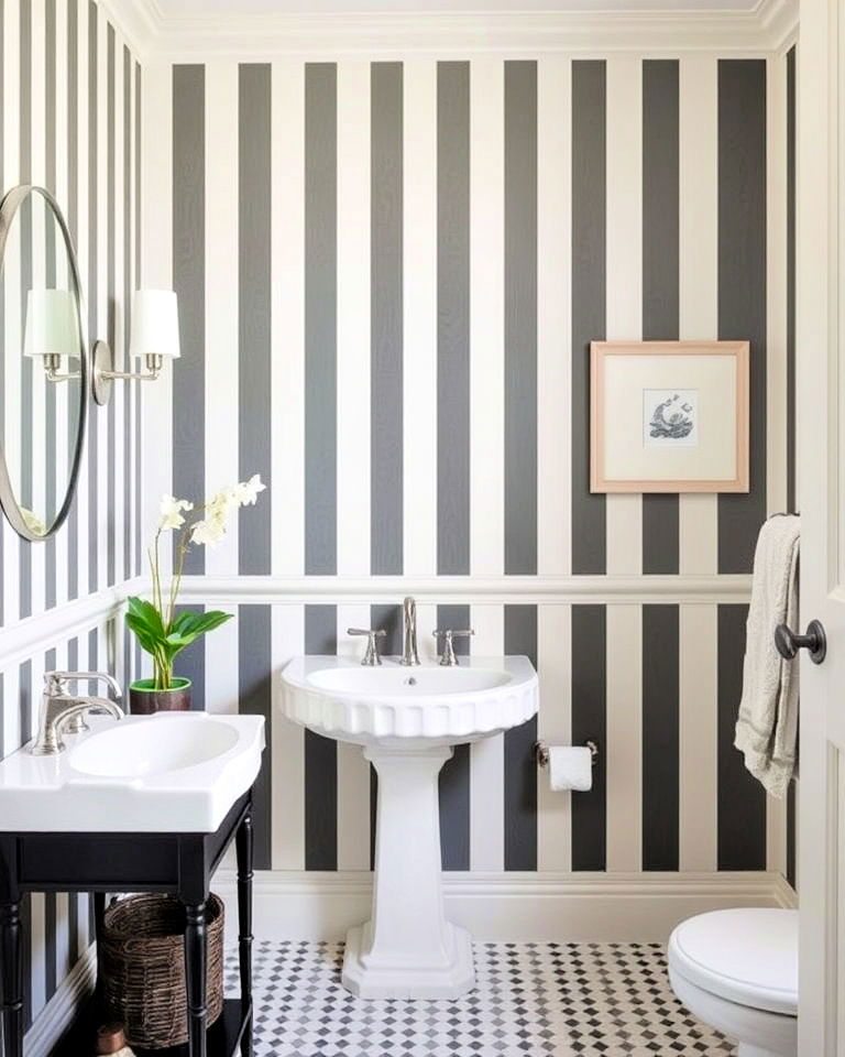 timeless classic stripes wallpaper - 30 Bathroom Wallpaper Ideas