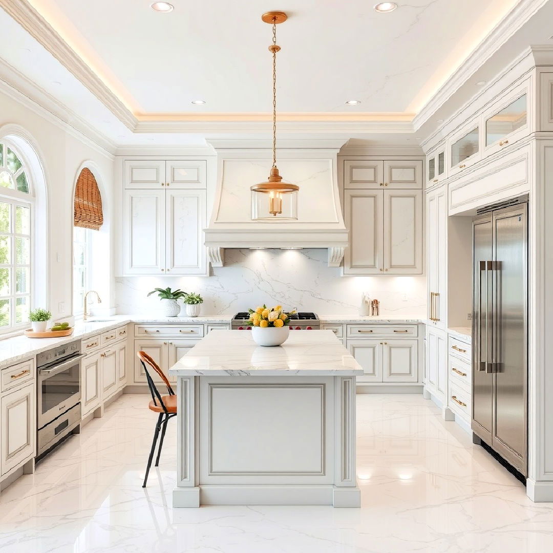 timeless classic white marble floor - 20 Marble Kitchen Floor Ideas