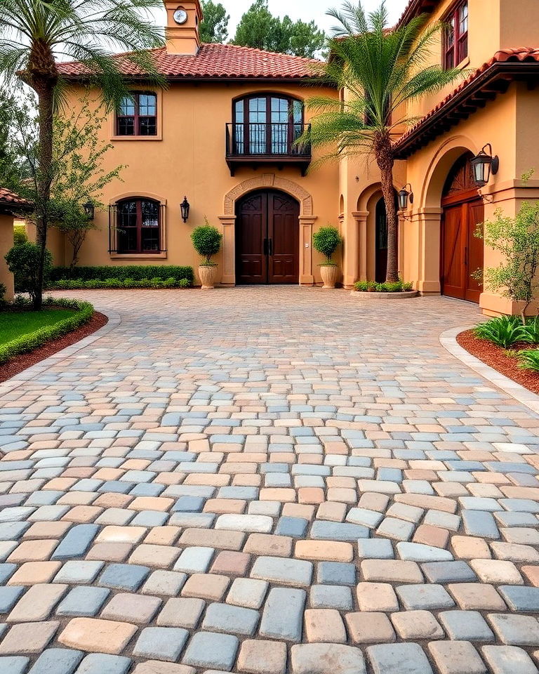 timeless cobblestone driveway - 40 Spanish Style Home Exterior Ideas