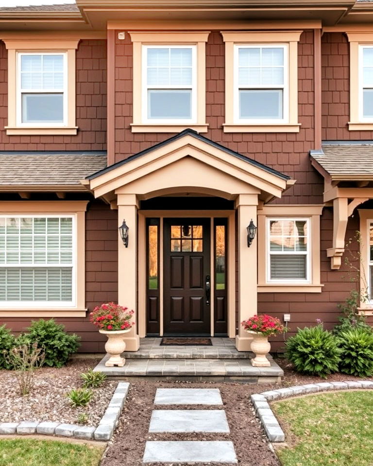 timeless coffee brown exterior with beige trim - 25 Dark Brown House Exterior Ideas