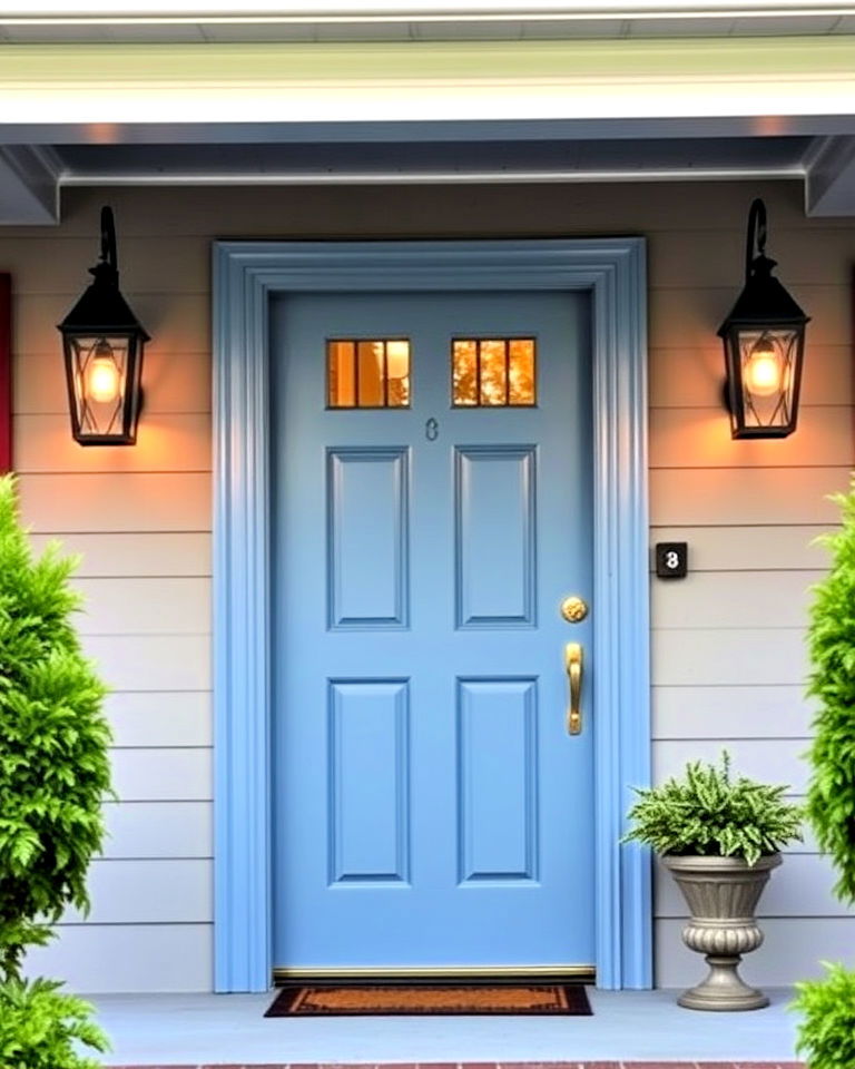 timeless colonial blue door with lantern lighting - 20 Colonial Front Door Ideas