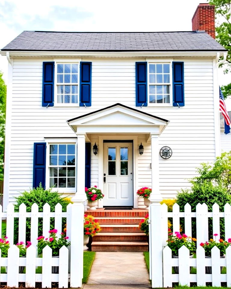 timeless colonial white house with blue trim - 20 White House With Blue Trim Design Ideas
