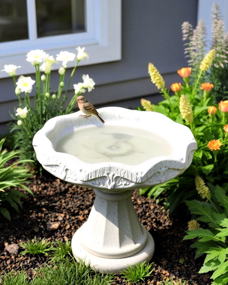 timeless concrete birdbath - 25 Concrete Garden Ideas