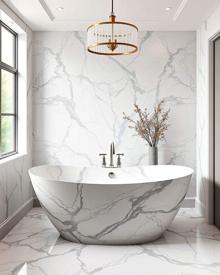 timeless freestanding marble bathtub - 20 Luxury Marble Bathroom Ideas