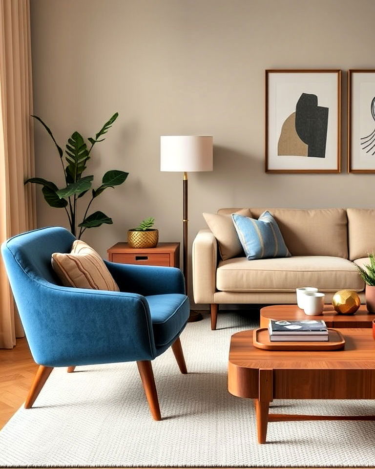 timeless mid century modern touches - 20 Blue and Beige Living Room Ideas