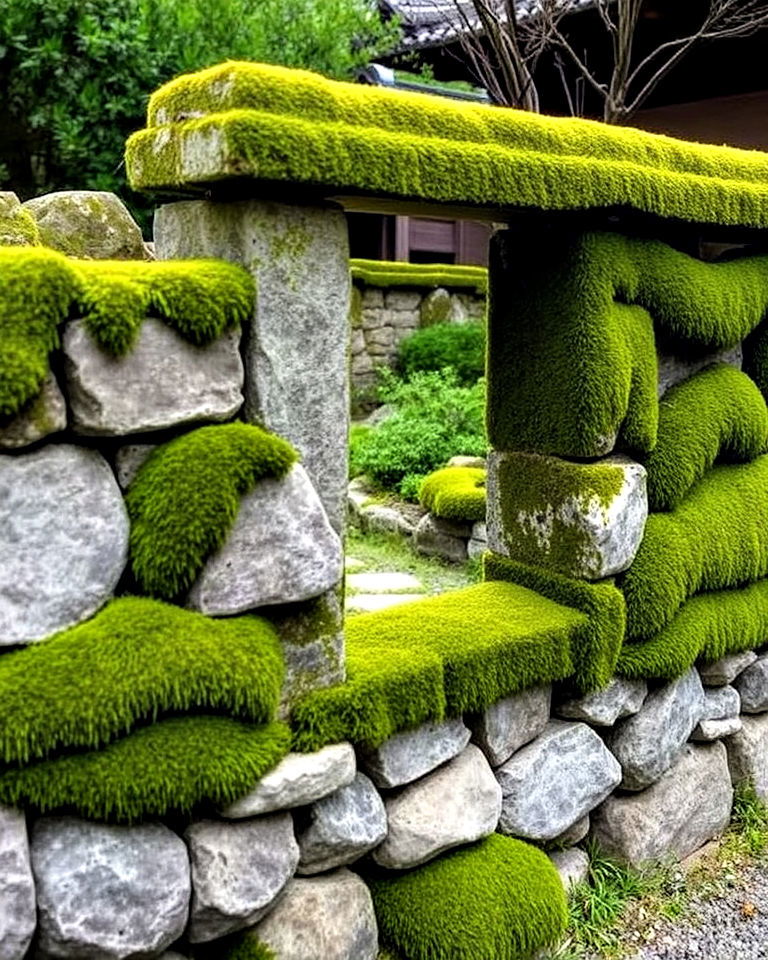 timeless moss covered stone fence - 40 Japanese Fence Ideas