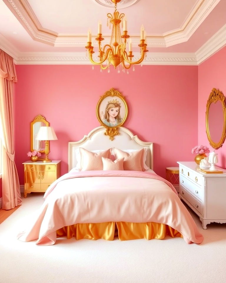 timeless pink and gold color scheme - 25 Princess Room Ideas
