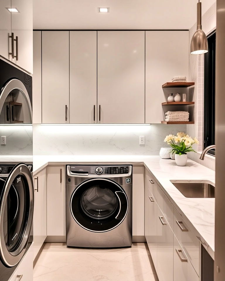 timeless quartz countertop - 30 Luxury Modern Laundry Room Ideas
