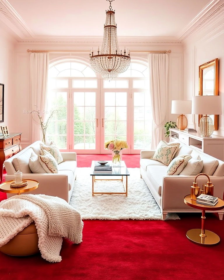 timeless red and white elegance - 20 Red Carpet Living Room Ideas