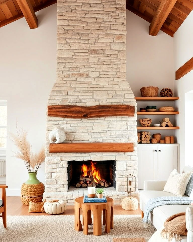 timeless rustic stone chimney fireplace - 20 Scandinavian Fireplace Ideas