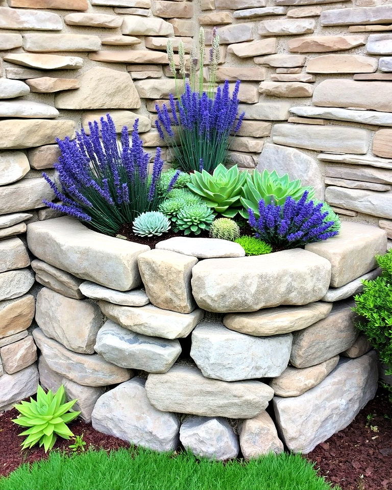 timeless rustic stone wall garden - 30 Corner Landscaping Ideas