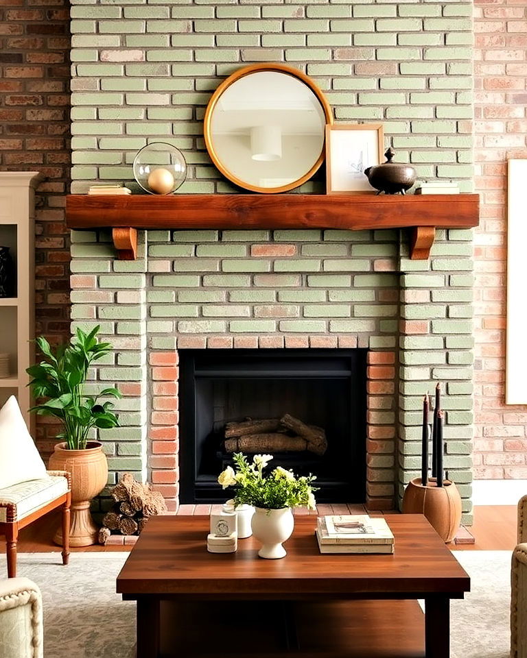 timeless sage green brick fireplace - 15 Sage Green Fireplace Ideas