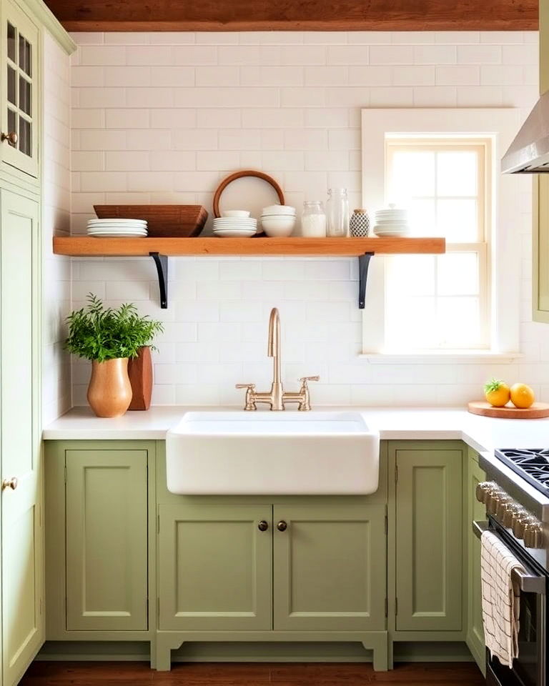 timeless sage green cabinets and farmhouse sink - 20 Rustic Sage Green Kitchen Cabinets