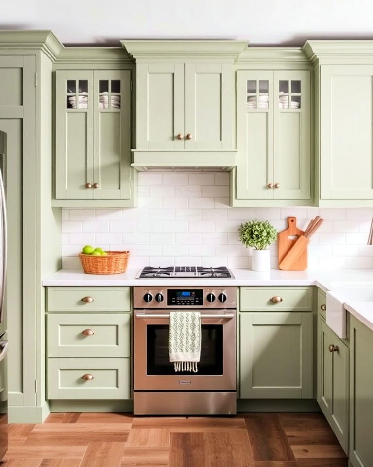timeless sage green shaker cabinets - 20 Rustic Sage Green Kitchen Cabinets