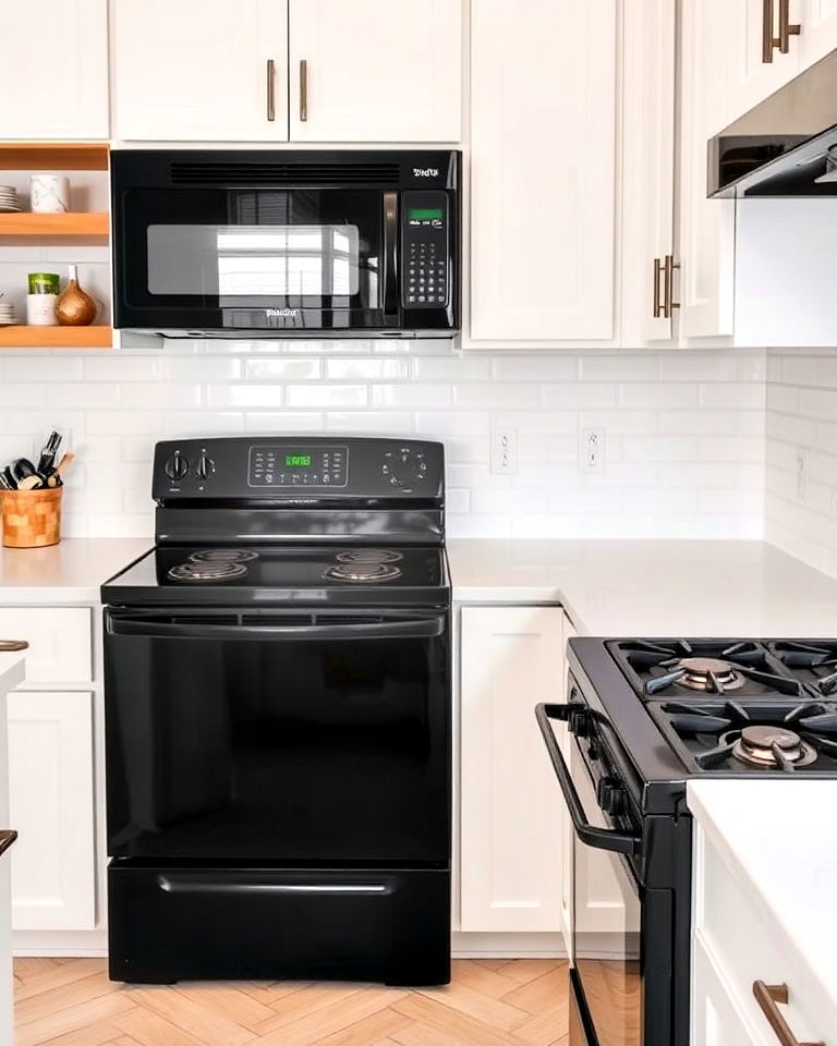 timeless subway tile backsplash - 20 Small Kitchen with Black Appliances Ideas