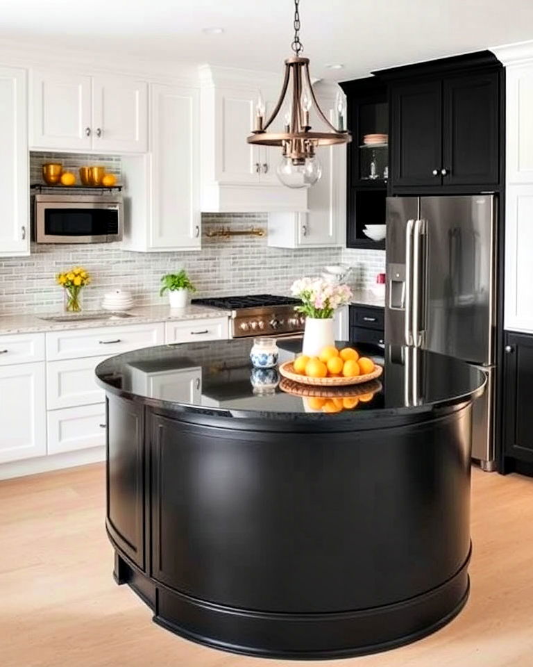 timeless transitional style with black island - 20 White Kitchen Ideas With Black Island