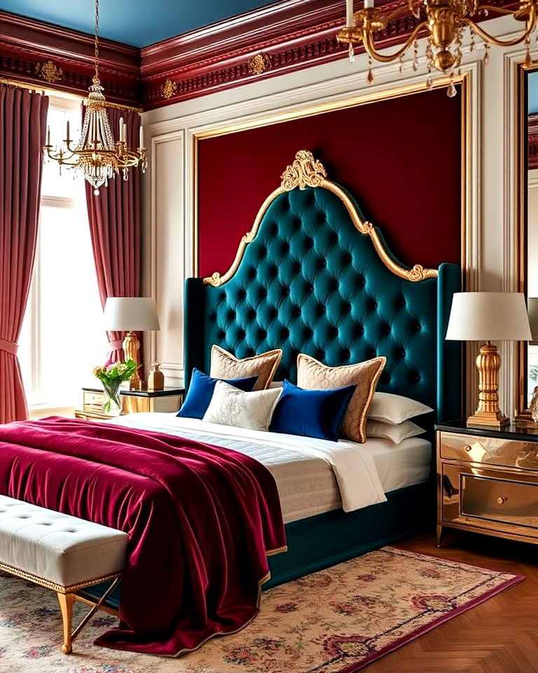 timeless velvet upholstered headboard - 20 Royal Bedroom Ideas
