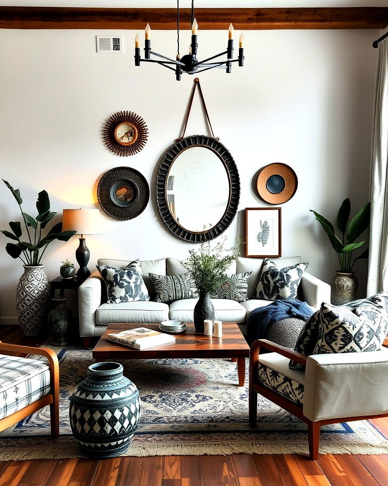 timeless vintage boho decor - 20 Black and White Boho Living Room Ideas