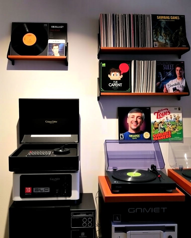 timeless vinyl record and gaming crossover - 30 Retro Game Room Ideas