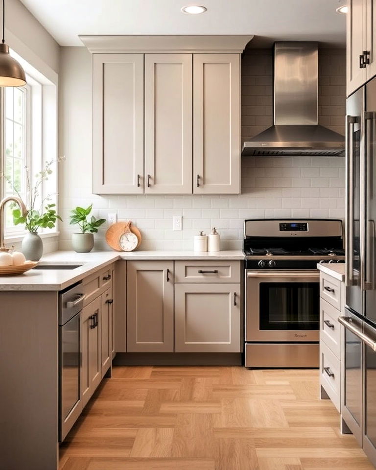 timeless warm greige cabinets for kitchen - 40 Kitchen Cabinet Color Ideas