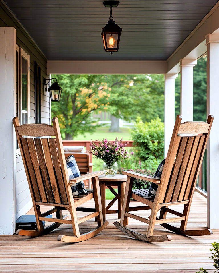 timeless weathered wooden rocking chair - 30 Rustic Porch Ideas