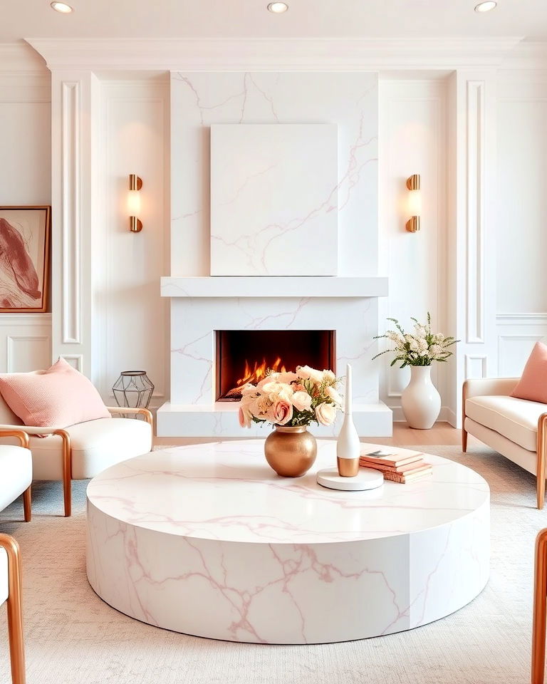 timeless white marble with pink veins - 20 Pink and White Living Room Ideas