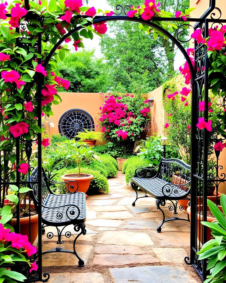 timeless wrought iron garden accents - 25 Mexican Garden Ideas