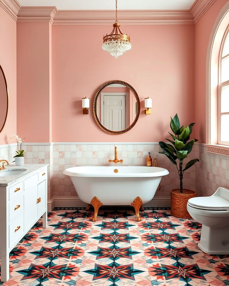 timelessly art deco mosaic tiles floor - 20 Bathroom Mosaic Floor Tile Ideas