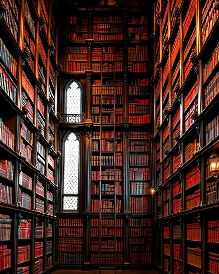 timelessness towering bookshelves - 25 Gothic Castle Ideas