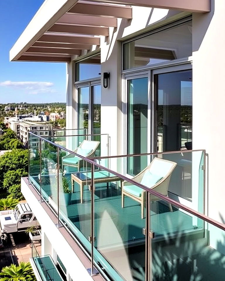 tinted glass balcony for sun control - 25 Glass Balcony Design Ideas