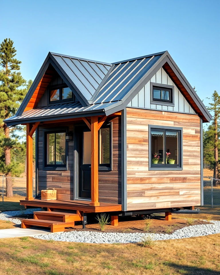 tiny house with steel gray blue metal roof - 25 Houses With Blue Metal Roofs