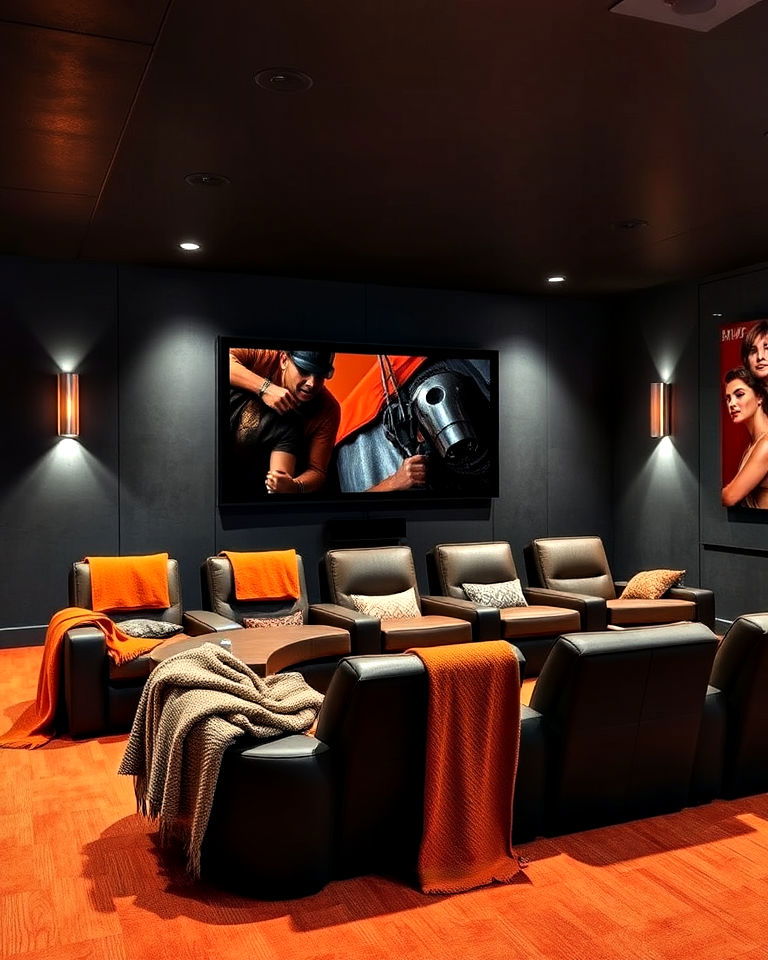 titanium gray and burnt orange paint color - 20 Gray Home Theater Paint Color Schemes