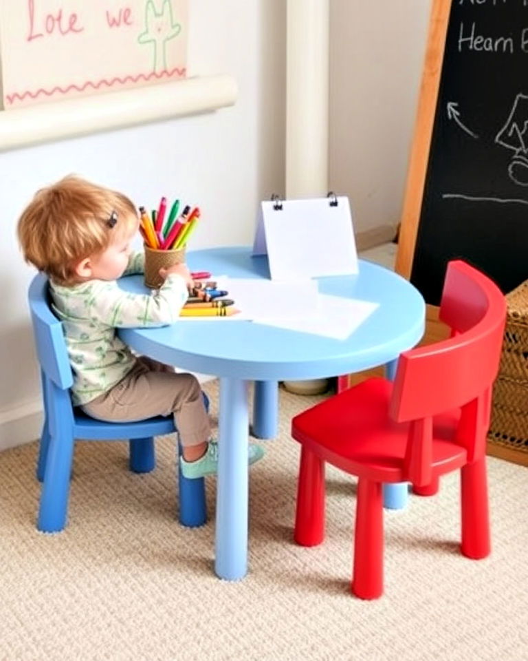 toddler room with mini art station - 40 Toddler Room Ideas
