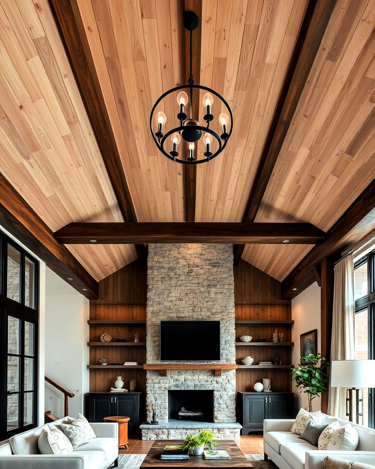 tongue and groove ceiling with exposed beams - 20 Tongue and Groove Ceiling Ideas