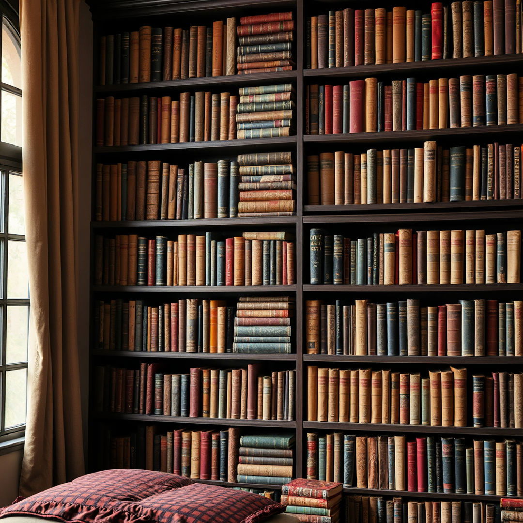 towering bookshelf filled with classic - 25 Dark Academia Bedroom Ideas