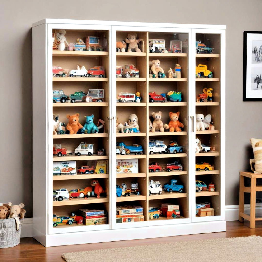 toy display case with glass doors - 40 Toy Storage Ideas
