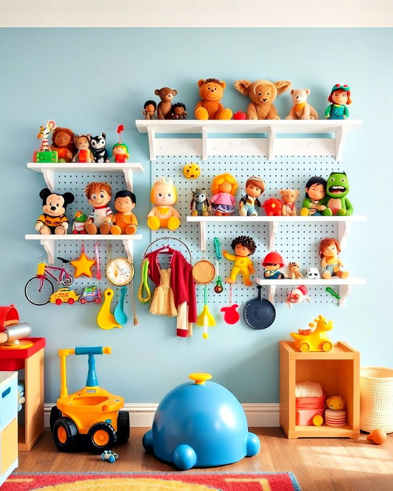 toy display wall for playroom - 40 Playroom Ideas