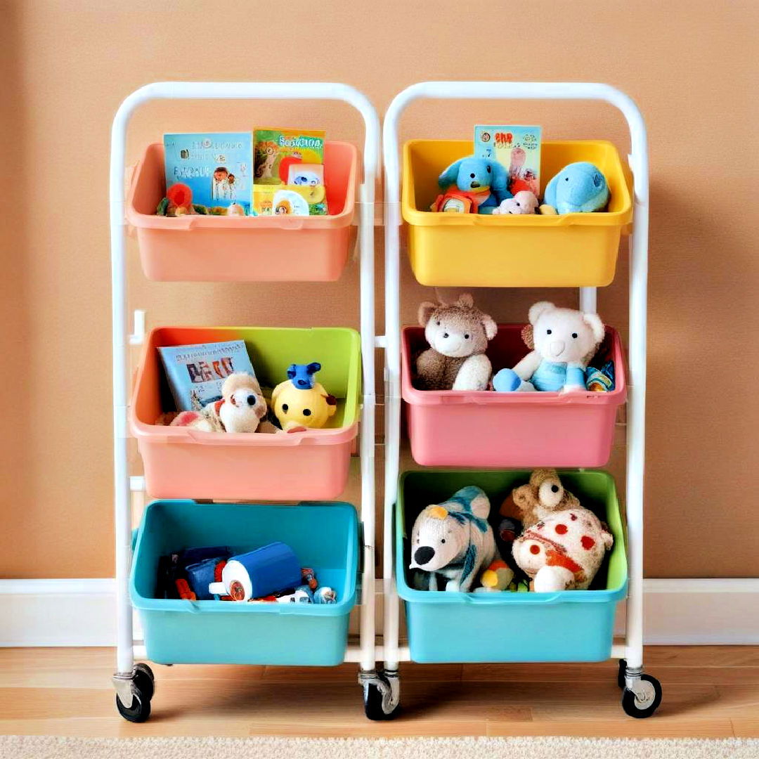 toy organizing cart as mobile storage solution - 40 Toy Storage Ideas