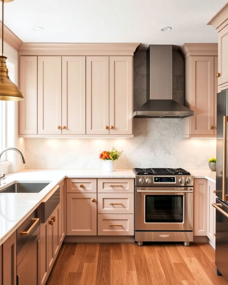 traditional blush beige cabinets - 40 Kitchen Cabinet Color Ideas