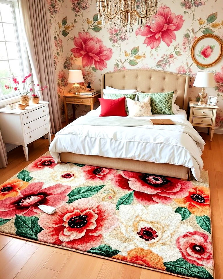 traditional bold floral rug for bedroom - 30 Bedroom Rug Ideas