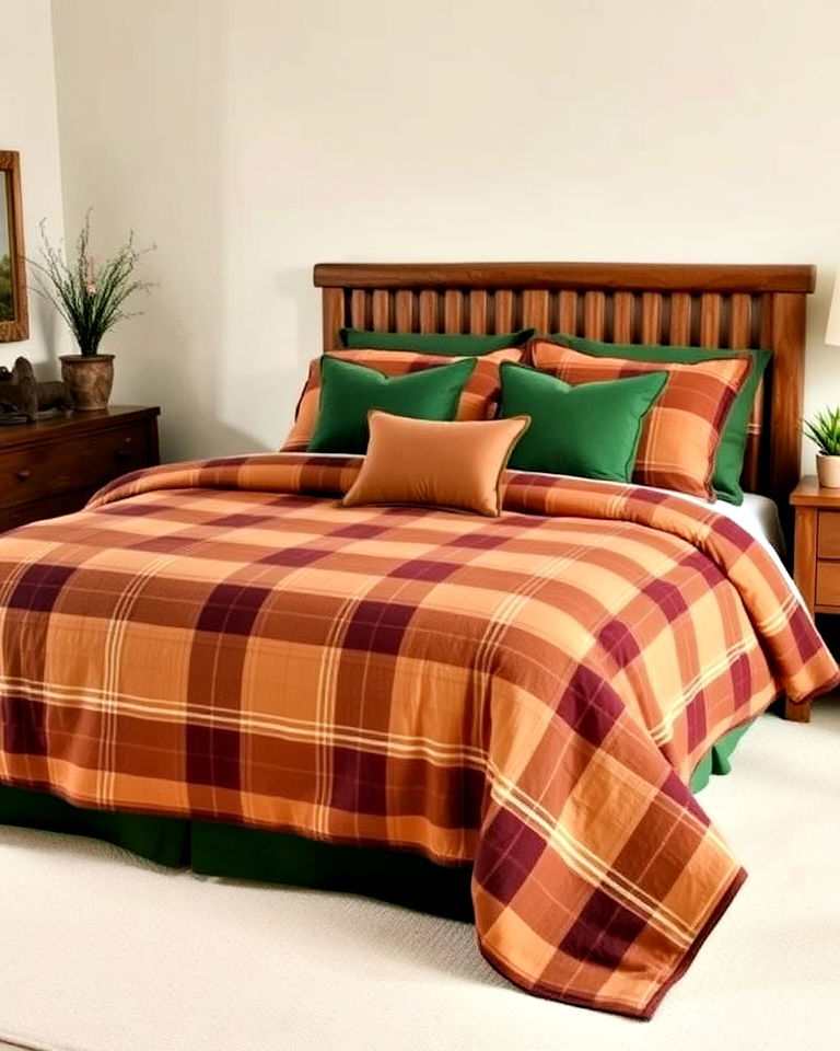 traditional brown and green plaid bedding - 20 Green and Brown Bedroom Ideas