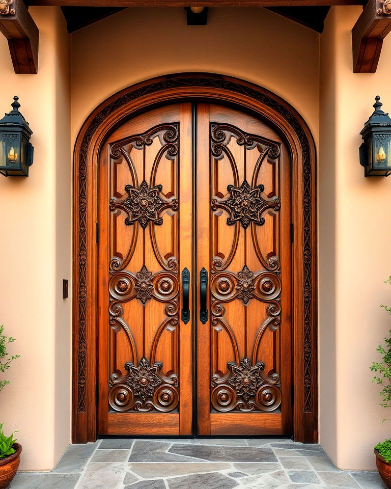 traditional carved wooden front doors - 25 Spanish Bungalow Exterior Ideas