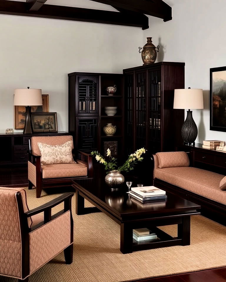 traditional dark wood furniture - 25 Asian Living Room Ideas