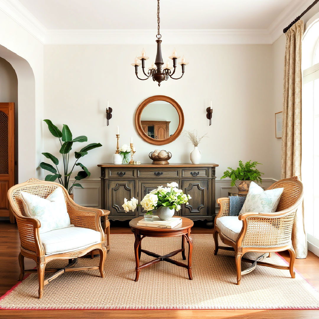 traditional french look caned furniture - 40 French Country Living Room Ideas