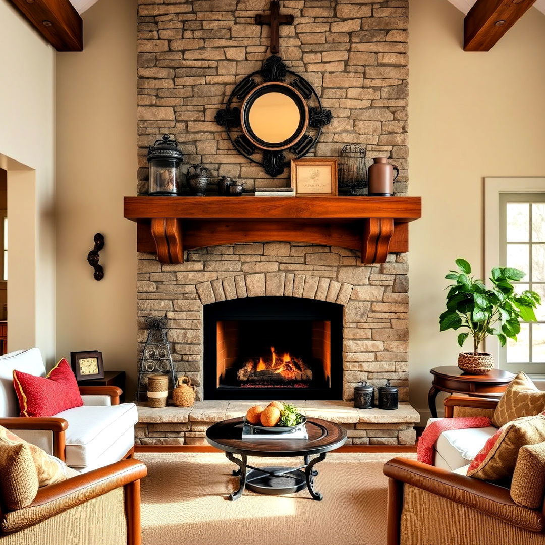 traditional hearth with stacked stone surround - 25 Stacked Stone Fireplace Ideas