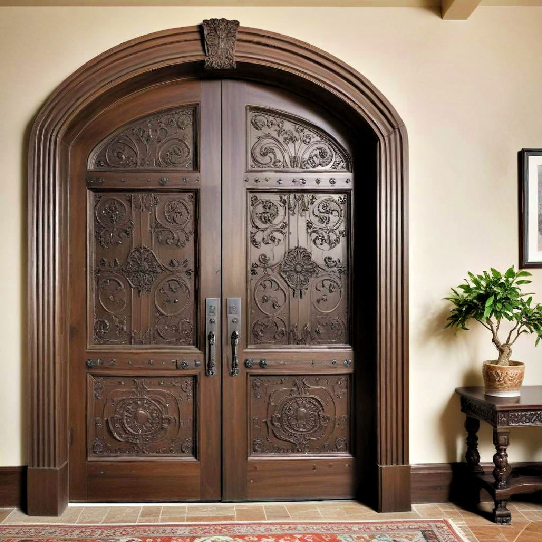 traditional heavy wooden doors - 25 Spanish Style Living Room Ideas