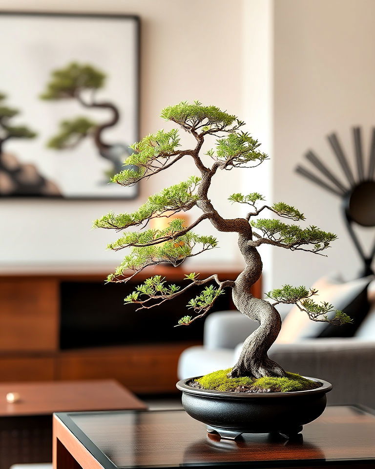 traditional japanese bonsai tree display - 25 Japanese Style Living Room Ideas