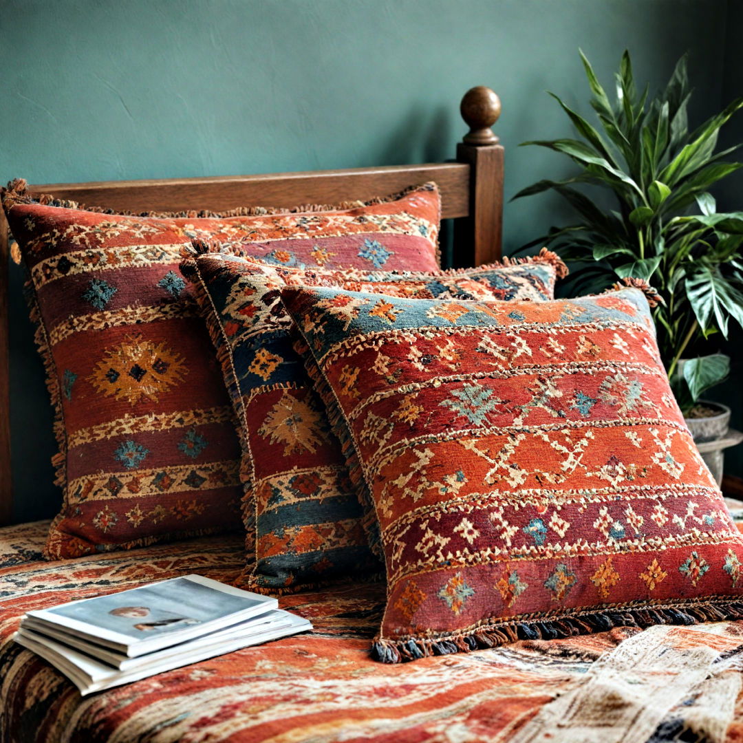 traditional kilim cushions - 40 Boho Bedroom Ideas
