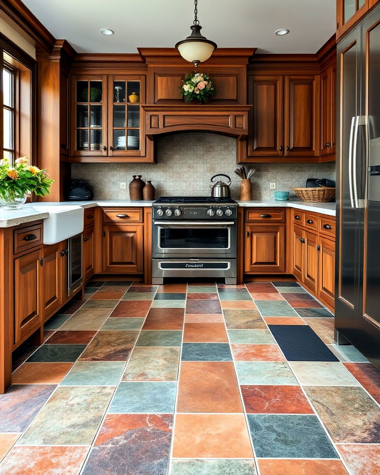 traditional kitchen design with multicolored slate - 20 Kitchens With Slate Floors