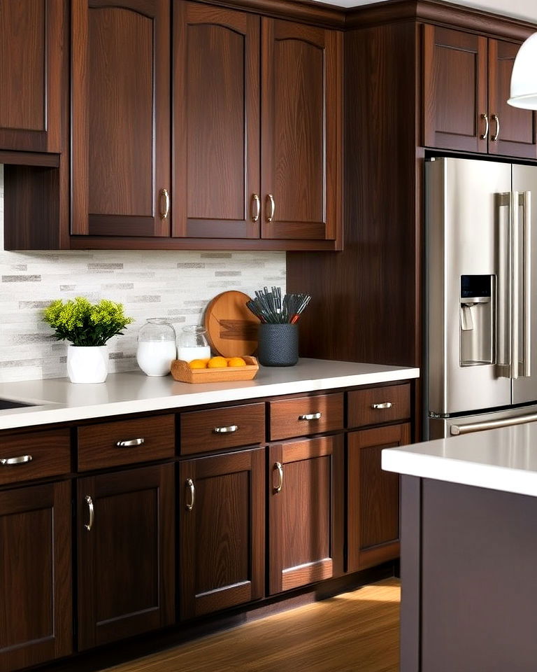 traditional kitchen with dark oak cabinets - 30 Dark Wood Kitchen Cabinets